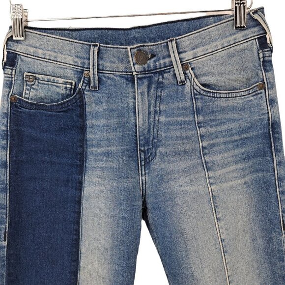 True Religion Stovepipe Patchwork Raw Hem Cropped Jeans Size 27 Boho Colorblock - Picture 2 of 12